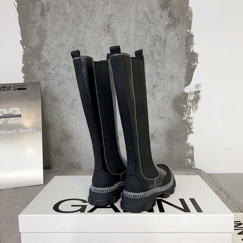 Ganni Cleated High Chelsea Boots Black