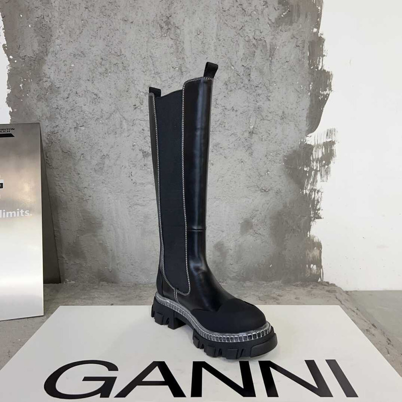 Ganni Cleated High Chelsea Boots Black