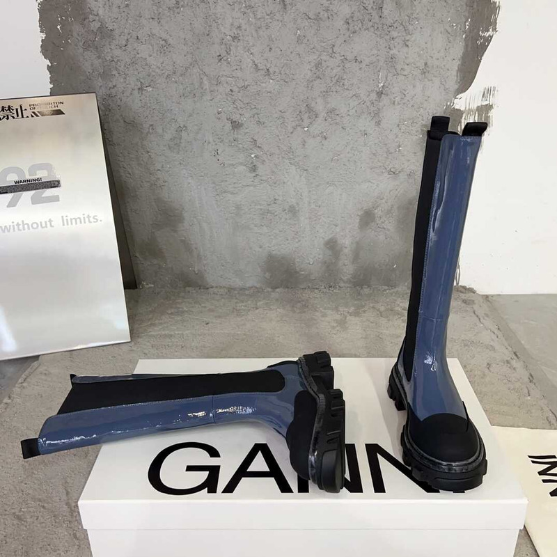 Ganni Cleated High Chelsea Boots Black And Blue