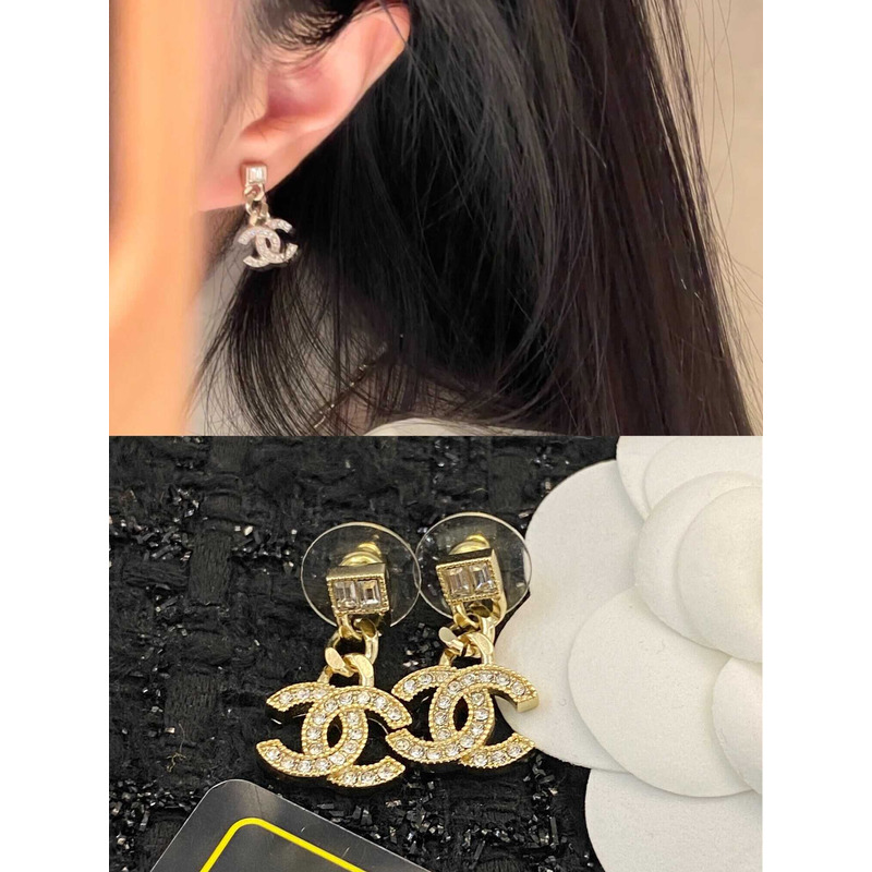 Ch*el gold cc logo pendant earrings