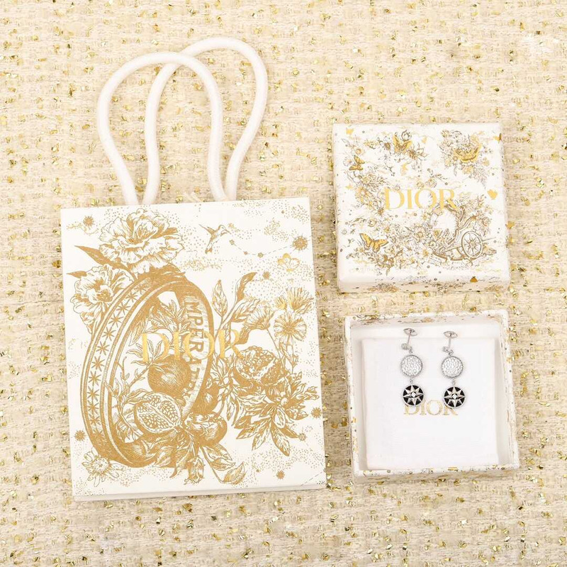 d*or rose des vents earrings 18k white gold, Di*m*nd and onyx accents