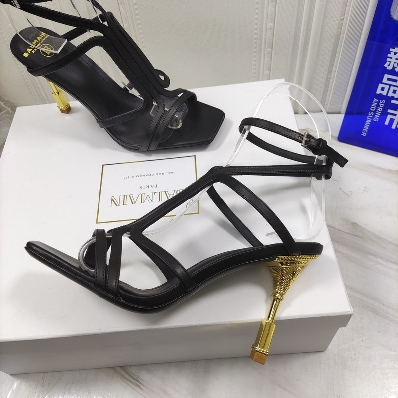 Balmain Ankle Strap High Heel Sandals Black