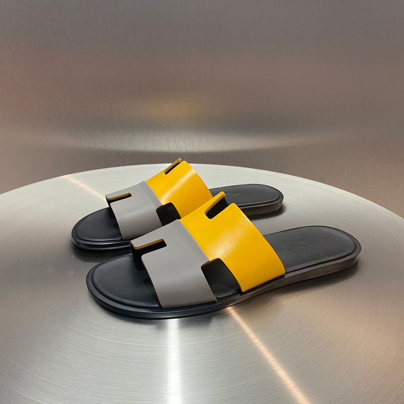 H**mes yellow grey  leather street style sandals