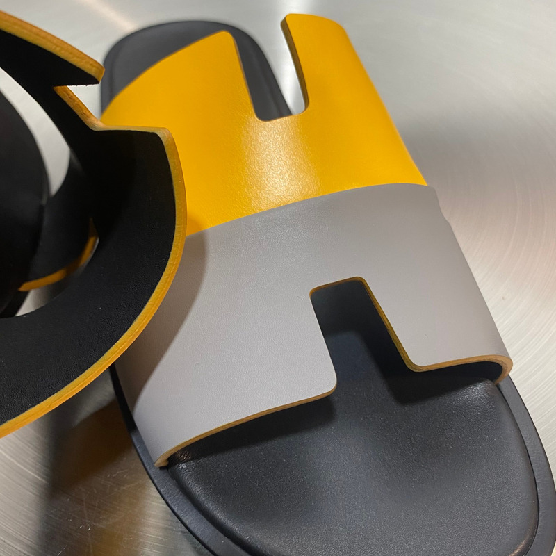 H**mes yellow grey  leather street style sandals