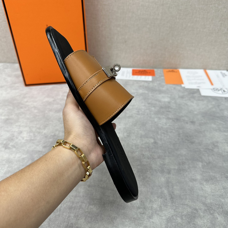 H**mes kelly buckle mule sandals natural calf leather