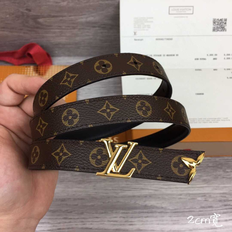 l**is V*t*n 20mm leather belt gold lv buckle black