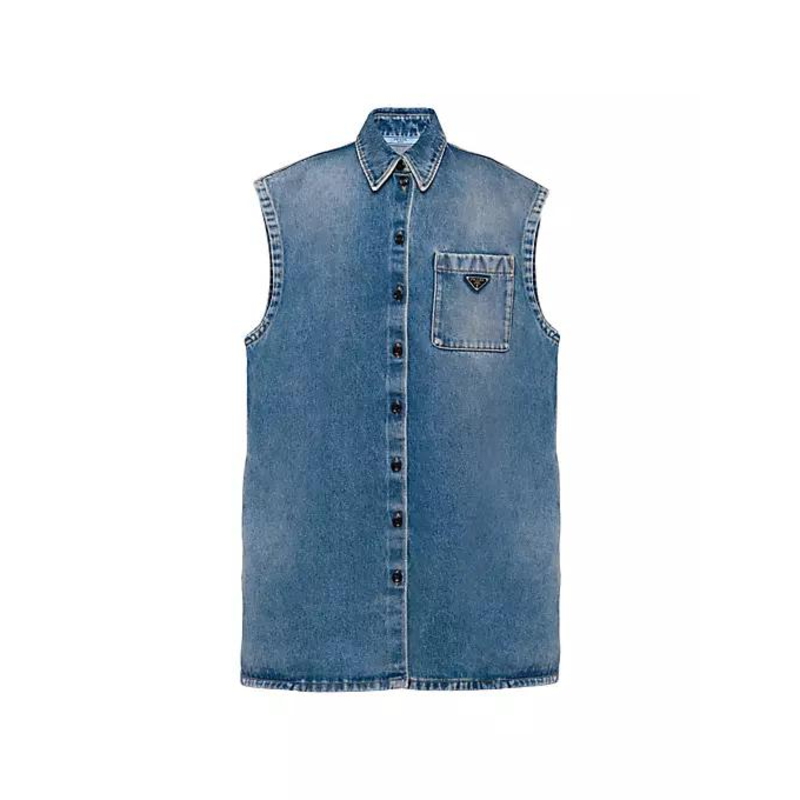 Pra*a casual style denim sleeveless street style plain cotton denim