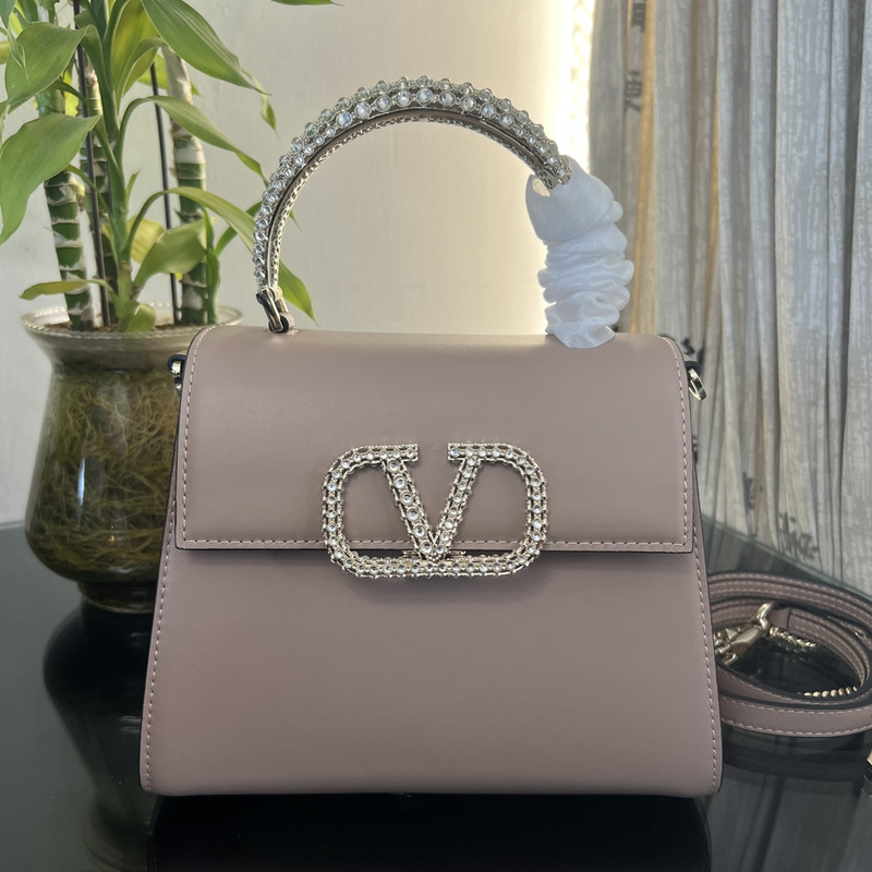 Valentino Vsling Small Bag In Crystal-Embellished Calfskin Pink