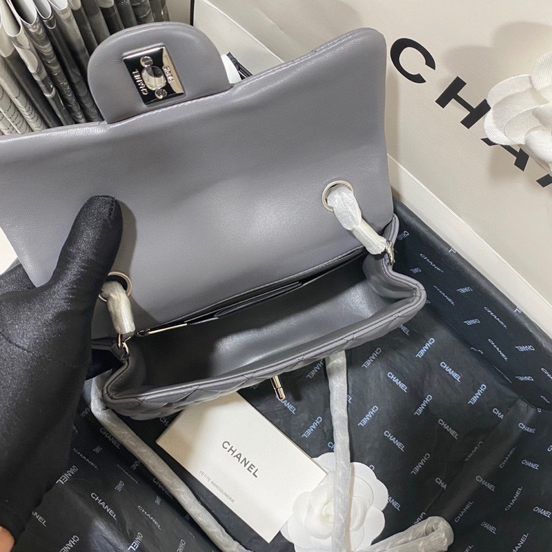 Ch*el classic flap bag lambskin leather bag grey