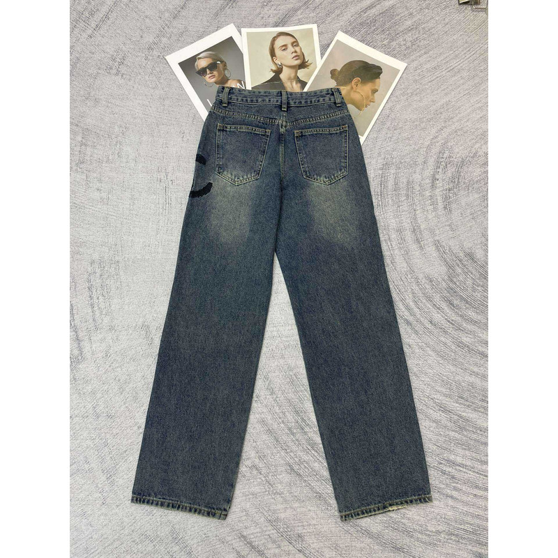 Ch*el cotton embroidered logo jeans darkblue