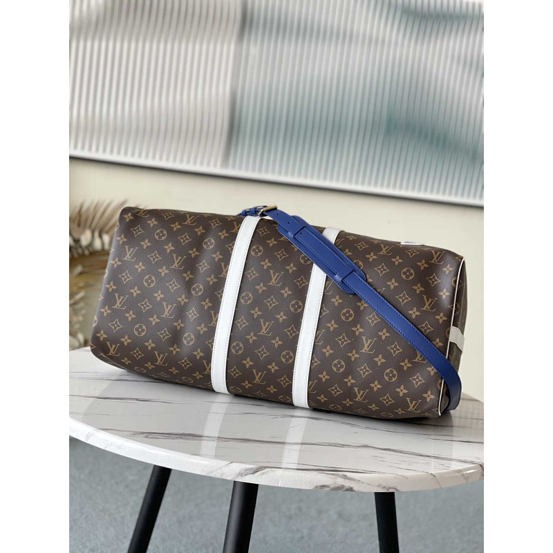 l**is V*t*n keepall bandoulière 55 embossed taurillon monogram cowhide leather bag brown