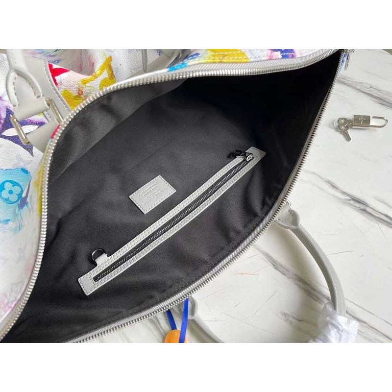 l**is V*t*n keepall bandoulière 50 embossed taurillon monogram cowhide leather bag watercolor