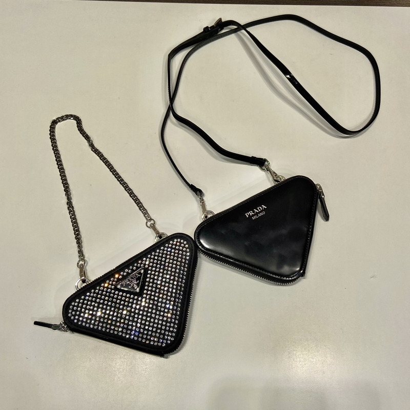 Pra*a embellished satin and leather mini pouch crystal