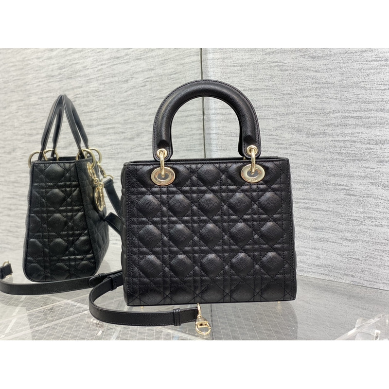 D*or medium lady D*or bag cannage pattern black