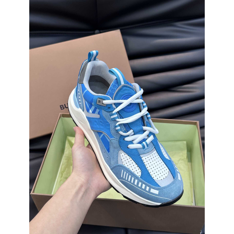 B**rry leather and suede logo print check sneaker blue