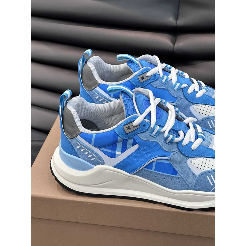 B**rry leather and suede logo print check sneaker blue