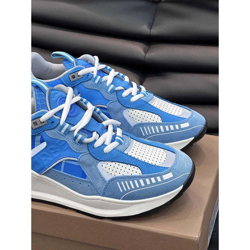 B**rry leather and suede logo print check sneaker blue