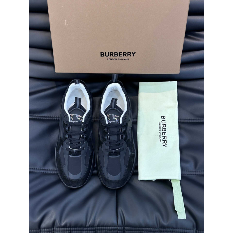 B**rry leather and suede logo print check sneaker black