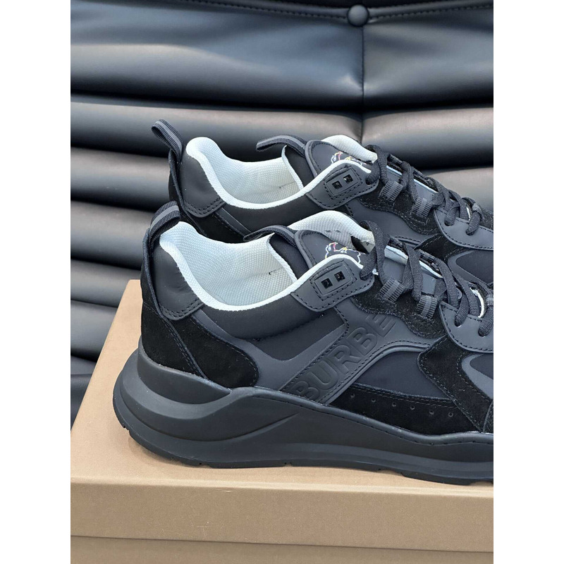 B**rry leather and suede logo print check sneaker black