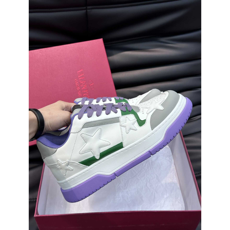 Valentino Colorblock Letter Graphic Lace-up Front Sneaker White And Purple