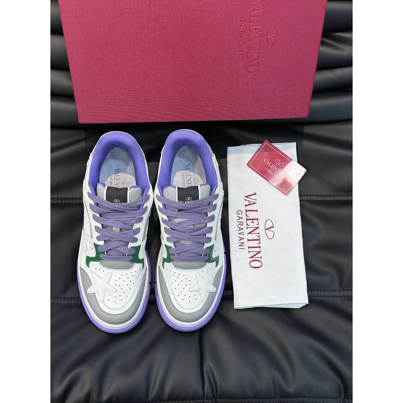 Valentino Colorblock Letter Graphic Lace-up Front Sneaker White And Purple