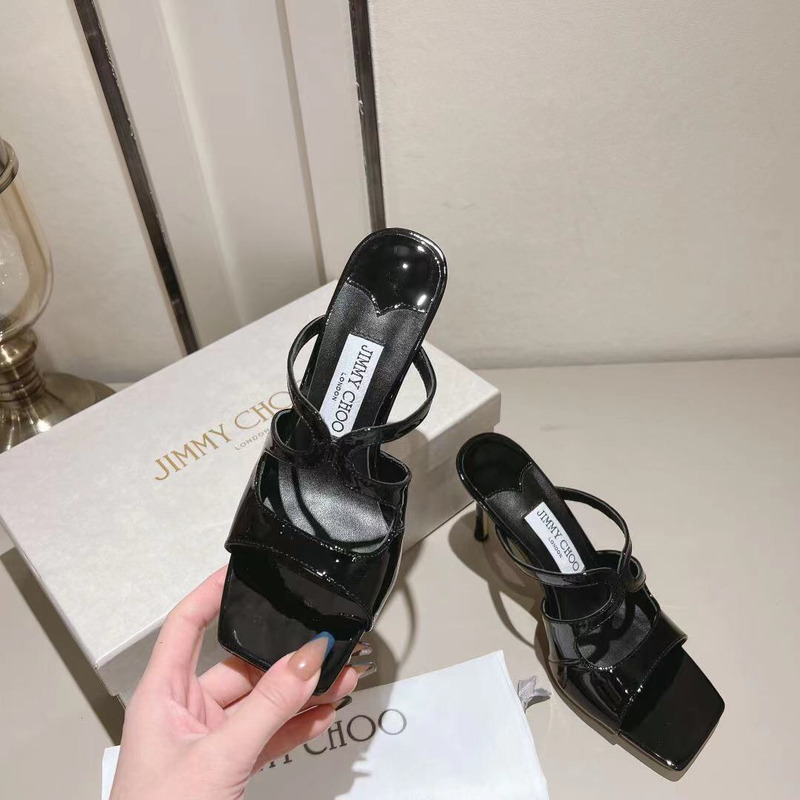 Jimmy Choo Anise 95 Patent Leather Mules Black
