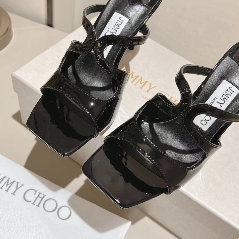 Jimmy Choo Anise 95 Patent Leather Mules Black