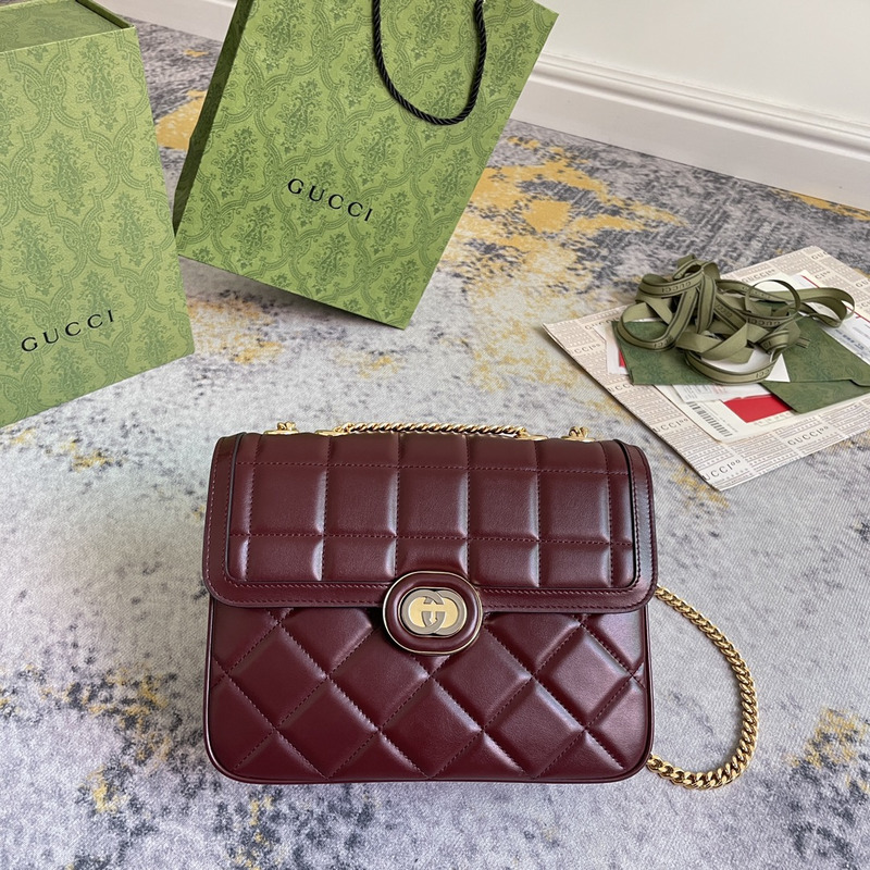 G*u*i deco small shoulder bag leather dark red