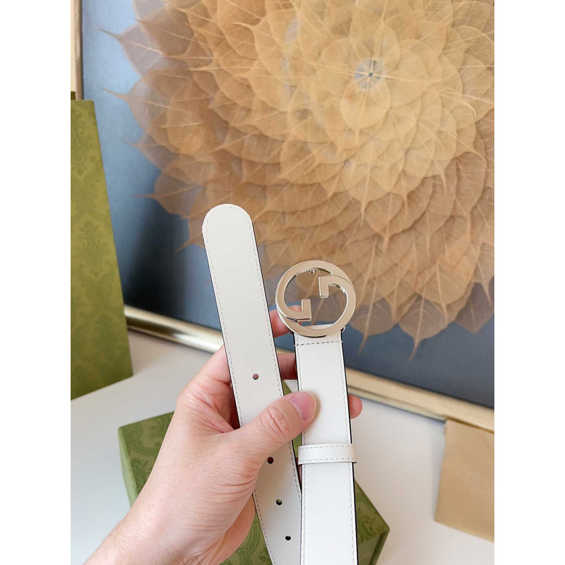 G*u*i blondie belt silver buckle 3cm white