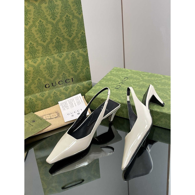 G*u*i ladies back lace up pumps leather white