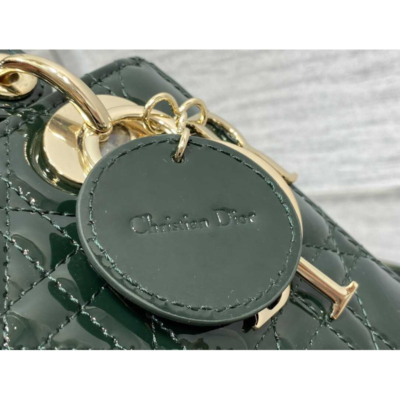 D*or small lady D*or patent leather dark green