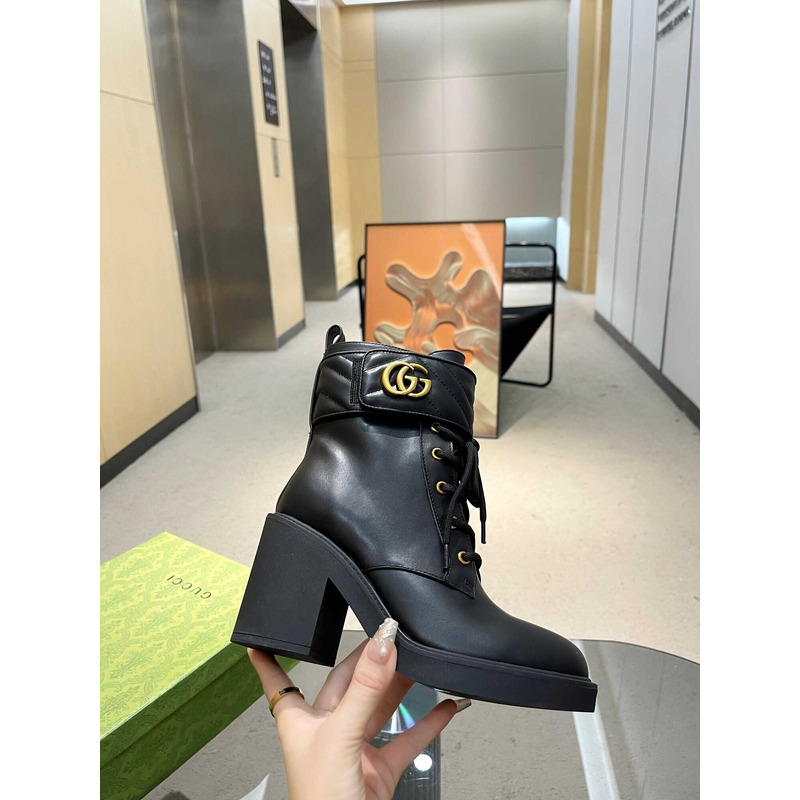 G*u*i marmont logo-print leather heeled ankle boots black