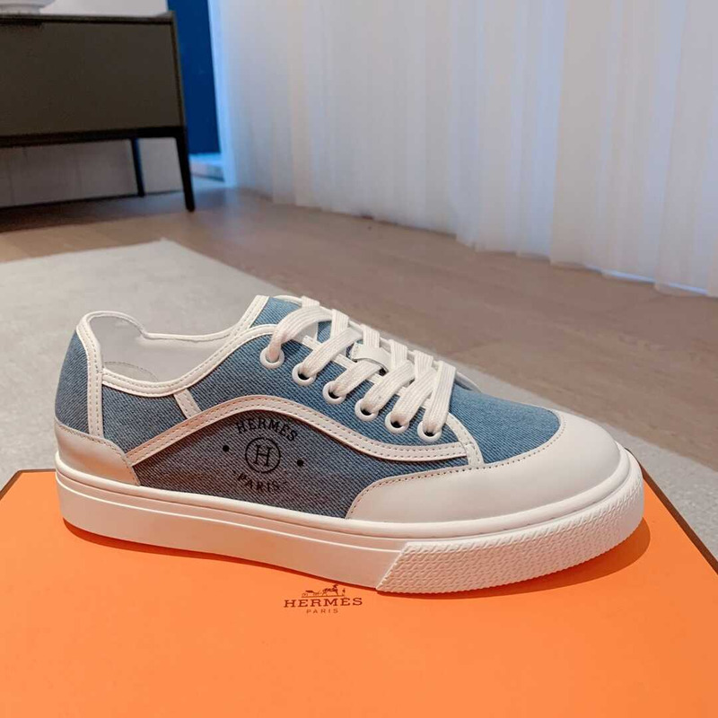 H**mes get sneaker canvas and calfskin white blue