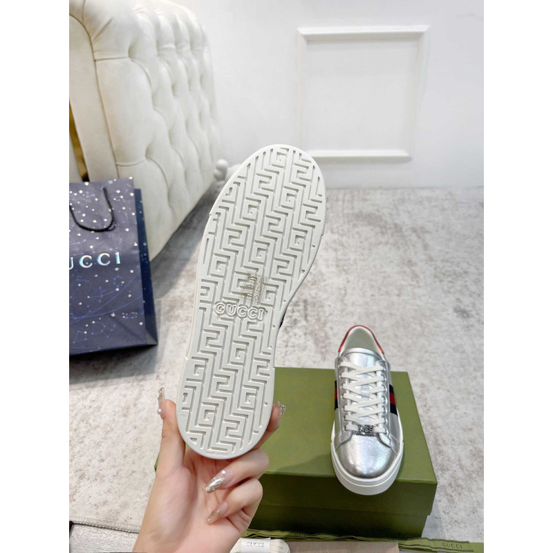 G*u*i ace sneaker with black and red web silver