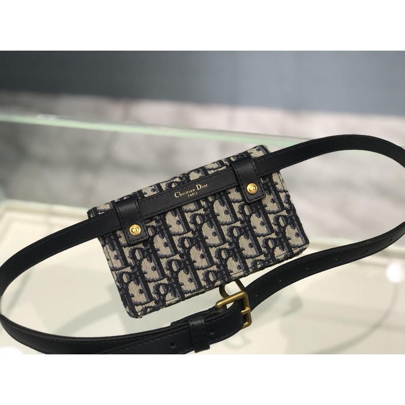 D*or saddle belt pouch oblique jacquard blue