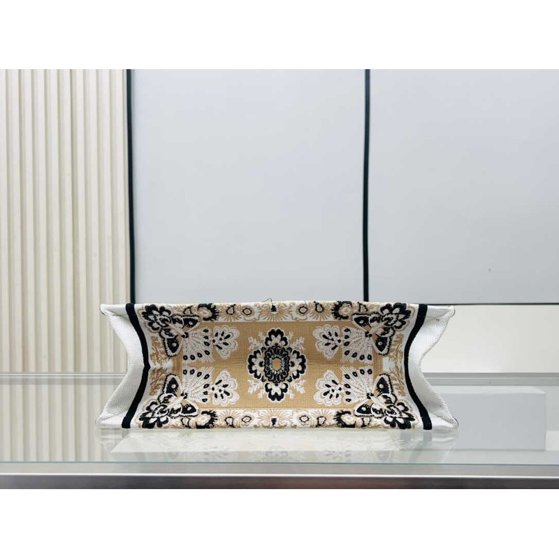 D*or medium book tote beige multicolor butterfly bandana embroidery