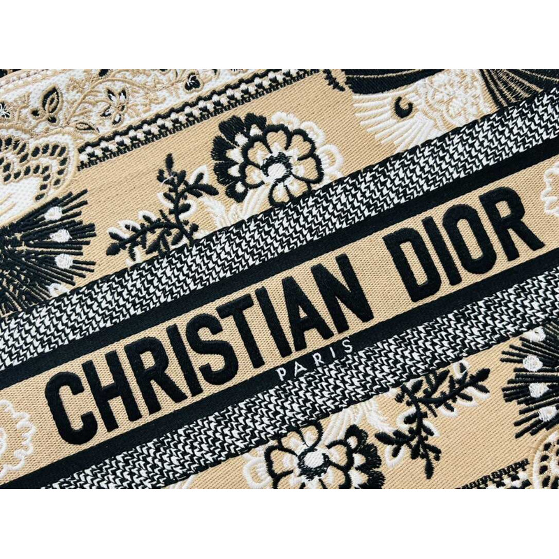 D*or medium book tote beige multicolor butterfly bandana embroidery