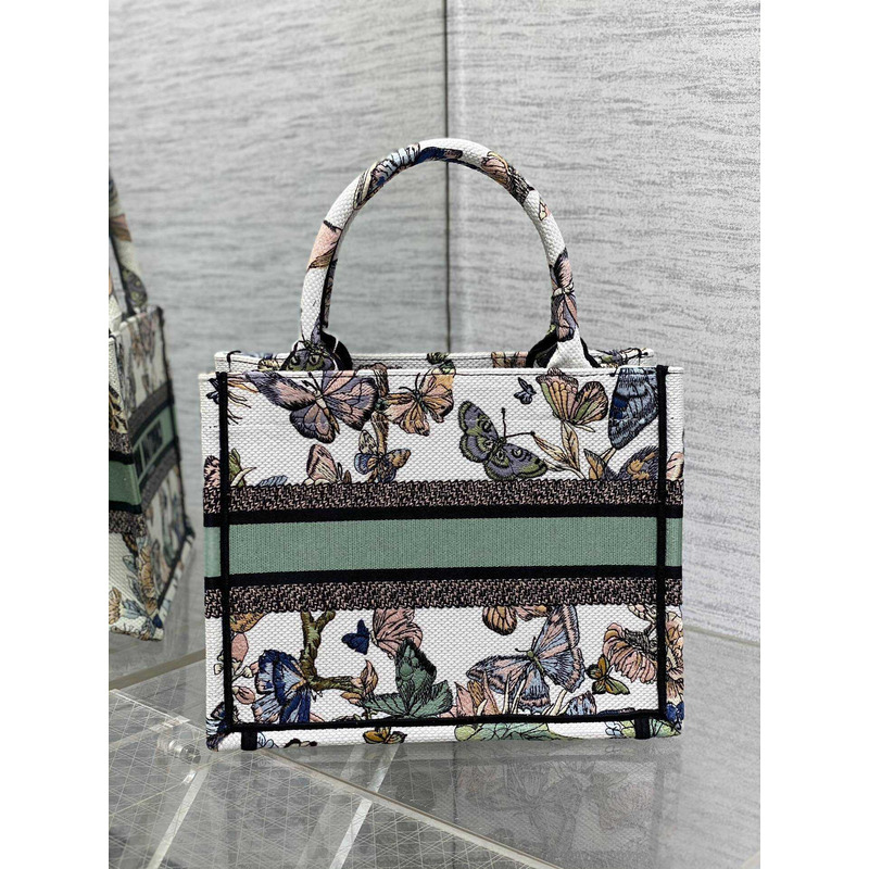 D*or small book tote handbag butterfly embroidery white multi