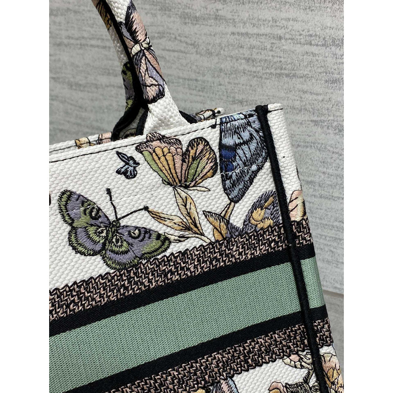 D*or small book tote handbag butterfly embroidery white multi