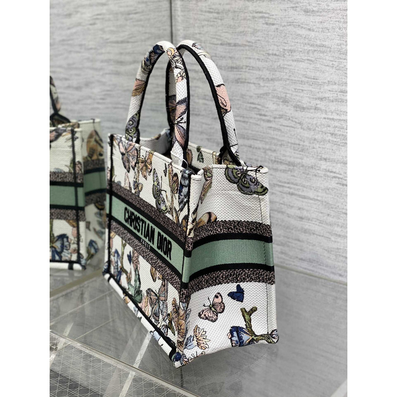 D*or small book tote handbag butterfly embroidery white multi