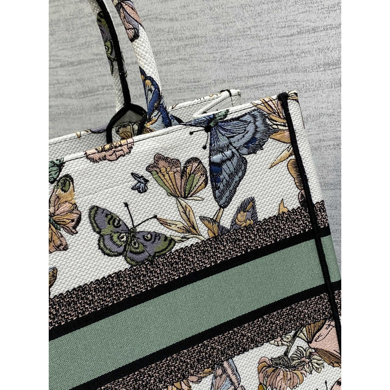 D*or medium book tote handbag butterfly embroidery white multi