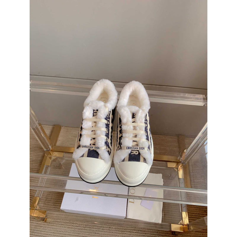 D*or walk\''n\''D*or platform sneaker oblique embroidered cotton shearling blue