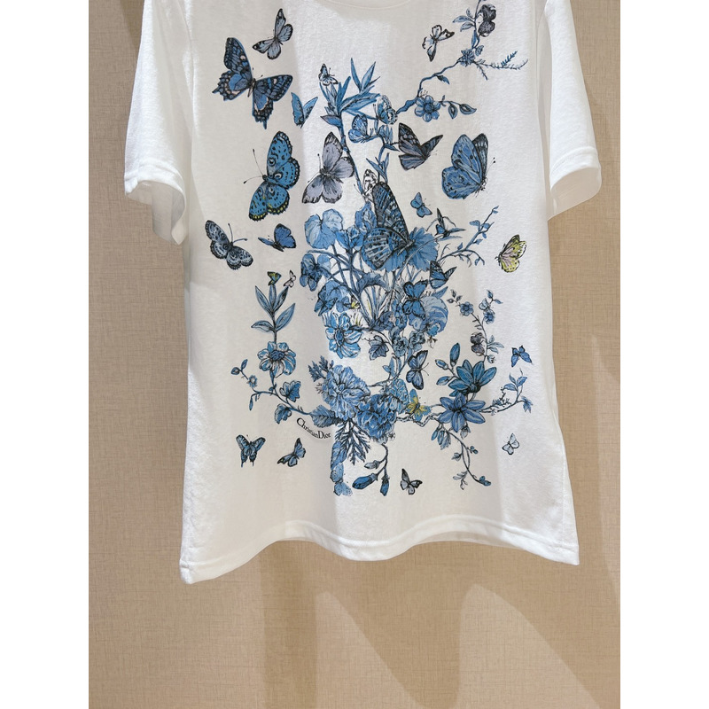 D*or t-shirt cotton jersey with pastel midnight blue toile de jouy mexico motif white