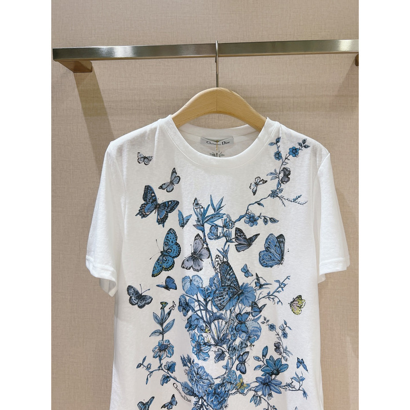 D*or t-shirt cotton jersey with pastel midnight blue toile de jouy mexico motif white