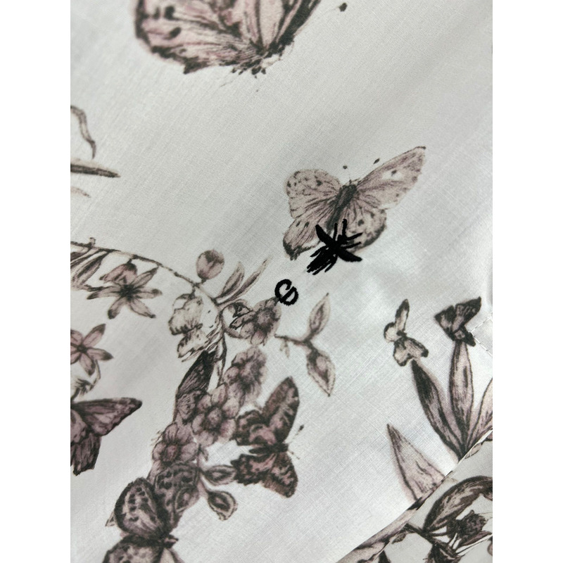 D*or blouse white and pastel pink cotton voile with toile de jouy mexico motif