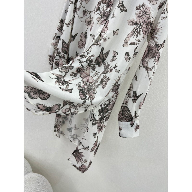 D*or blouse white and pastel pink cotton voile with toile de jouy mexico motif