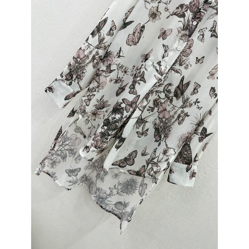 D*or blouse white and pastel pink cotton voile with toile de jouy mexico motif