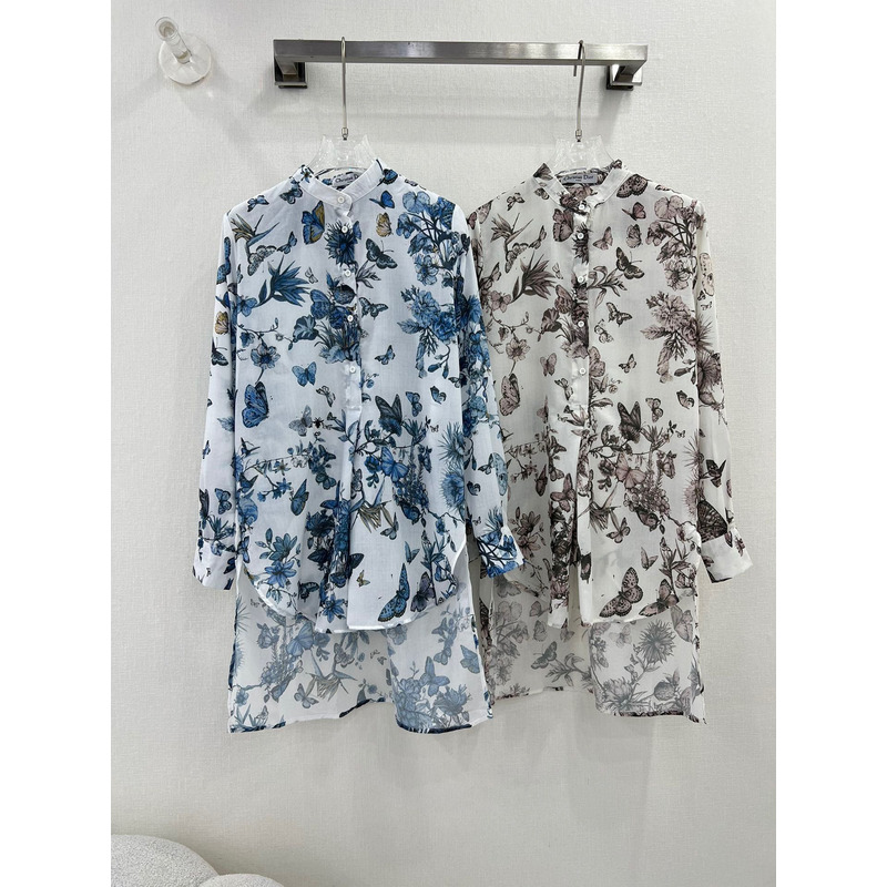 D*or blouse white and pastel pink cotton voile with toile de jouy mexico motif