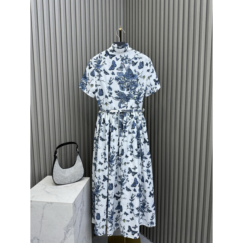 D*or mid length shirt dress white and pastel midnight blue cotton voile