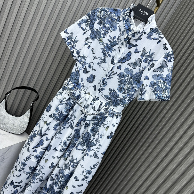 D*or mid length shirt dress white and pastel midnight blue cotton voile